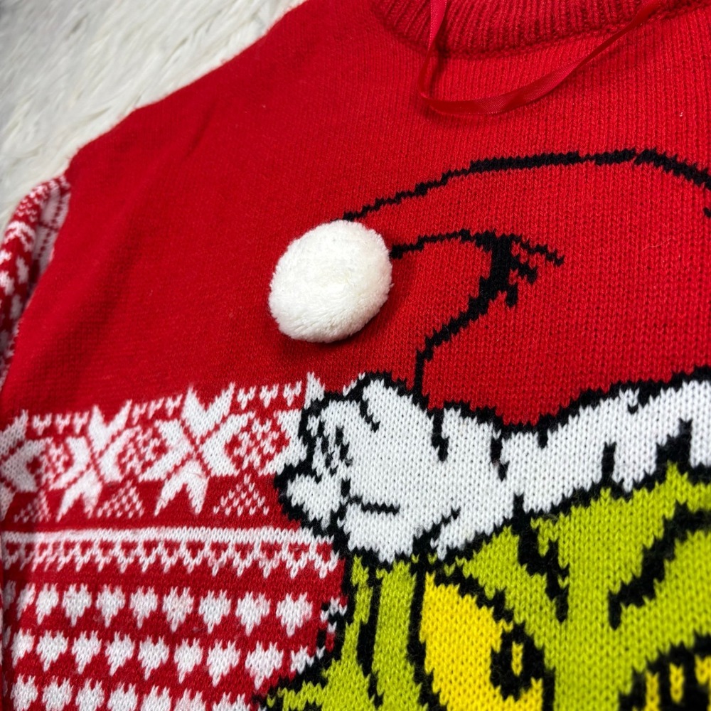 Primark Women's M Red Fair Isle The Grinch Christmas Sweater Pom Pom Novelty - Picture 3 of 6